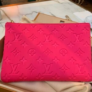 Authentic limited edition Louis Vuitton rare bright pink  soft logo pouch .Must!